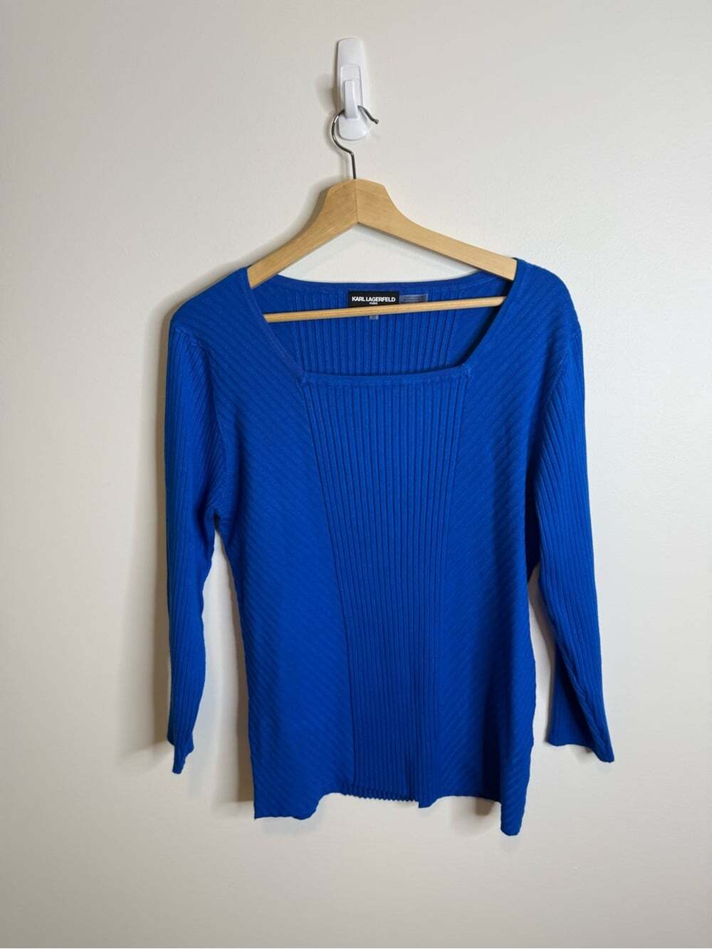 Karl Lagerfeld Cobalt Blue Ribbed Square Neck Sweater